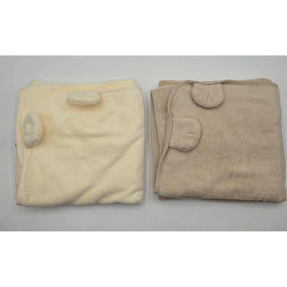 Lot of 2 Organic Cotton Hooded Baby Bath Towels Swaddle Blankets Bear Ears 30x30